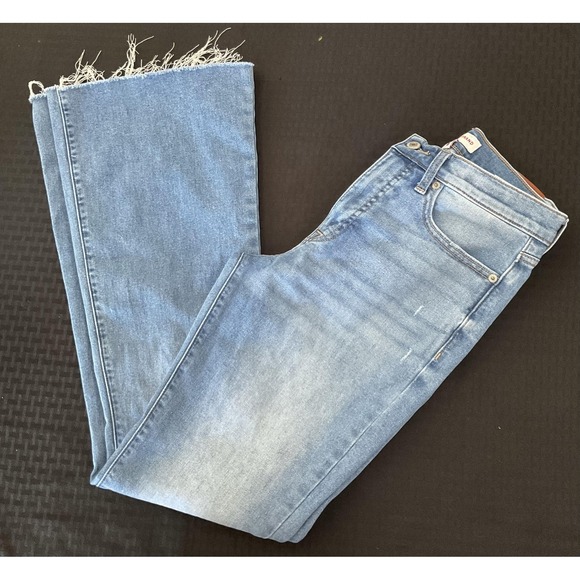 Lucky Brand Denim - Lucky Brand Stevie High Rise Flare Jeans Womens 6/28 R Blue Distressed Raw Hem